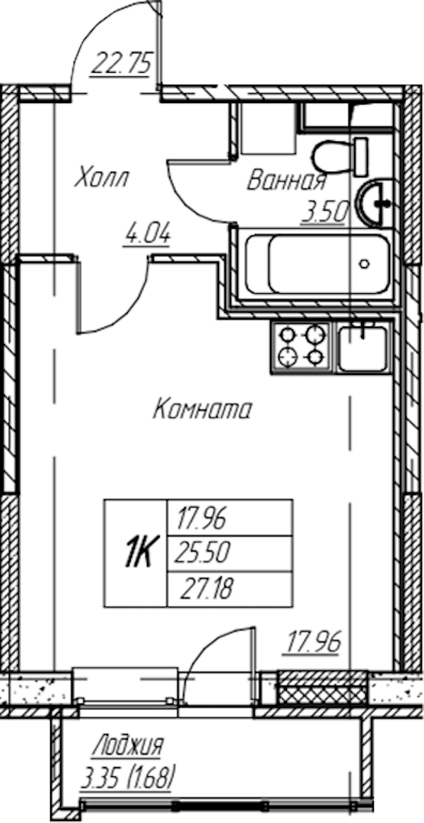 Квартира студия 27.18 м², 2/22 эт., ЖК «Парк-квартал Юнтолово»